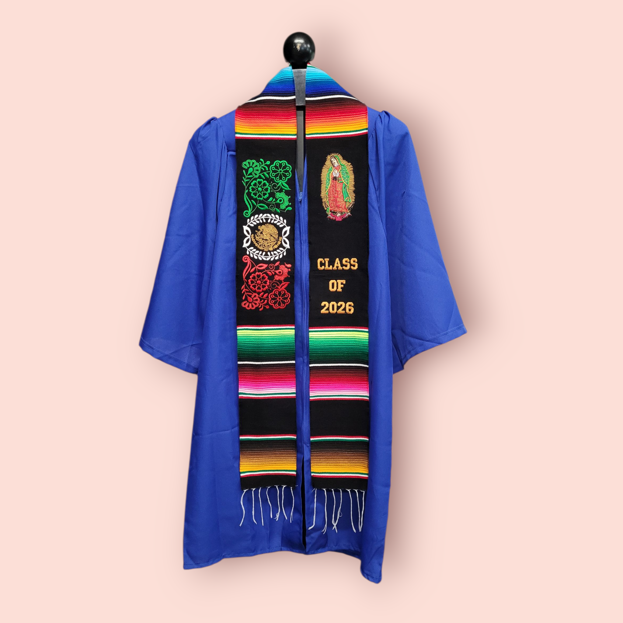 Class of 2026 Virgen de Guadalupe/Tricolor Embroidered Mexican Sarape Graduation Stole