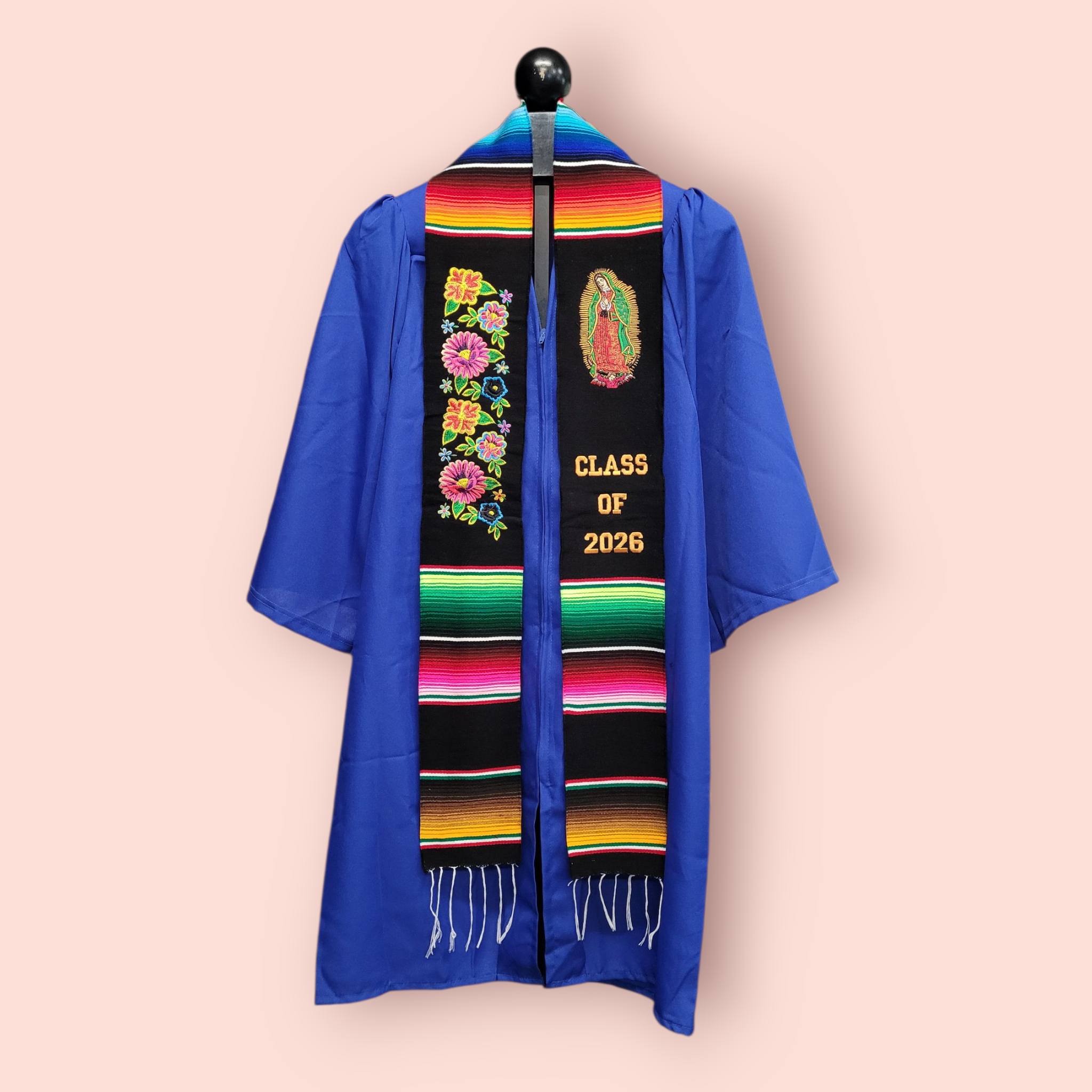 Class of 2026 Virgen de Guadalupe/Floral Embroidered Mexican Sarape Graduation Stole