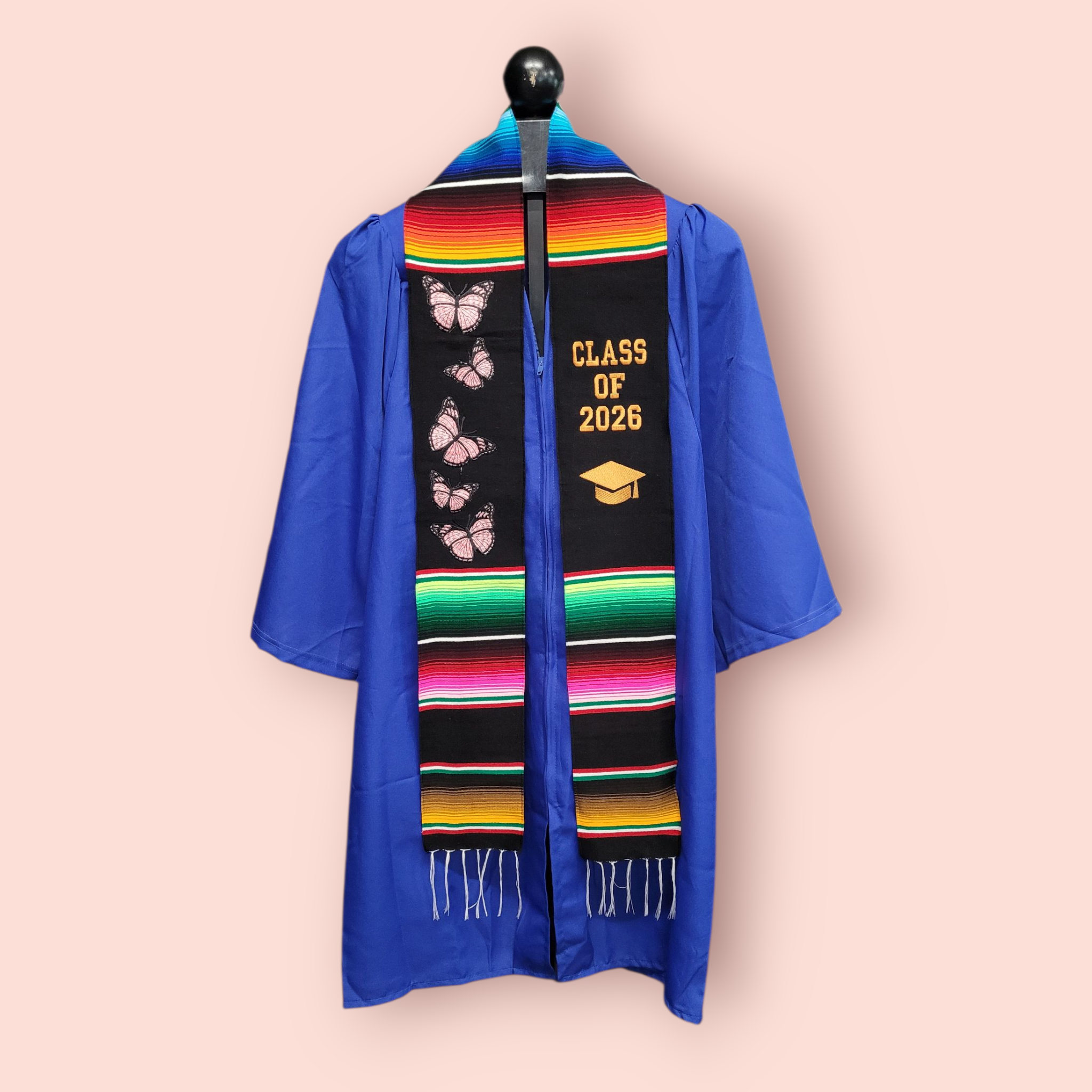 Class of 2026 Butterfly Embroidered Mexican Sarape Graduation Stole