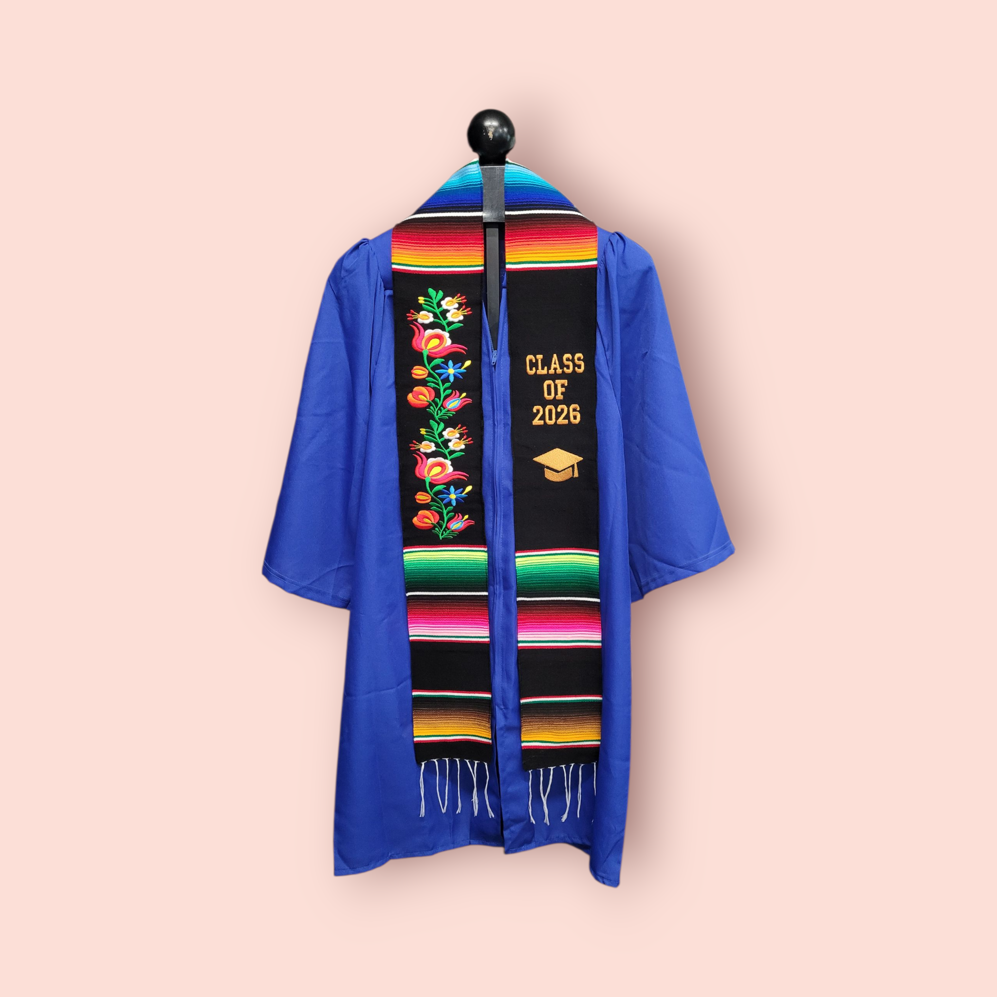 Class of 2026 Floral Embroidered Mexican Sarape Graduation Stole