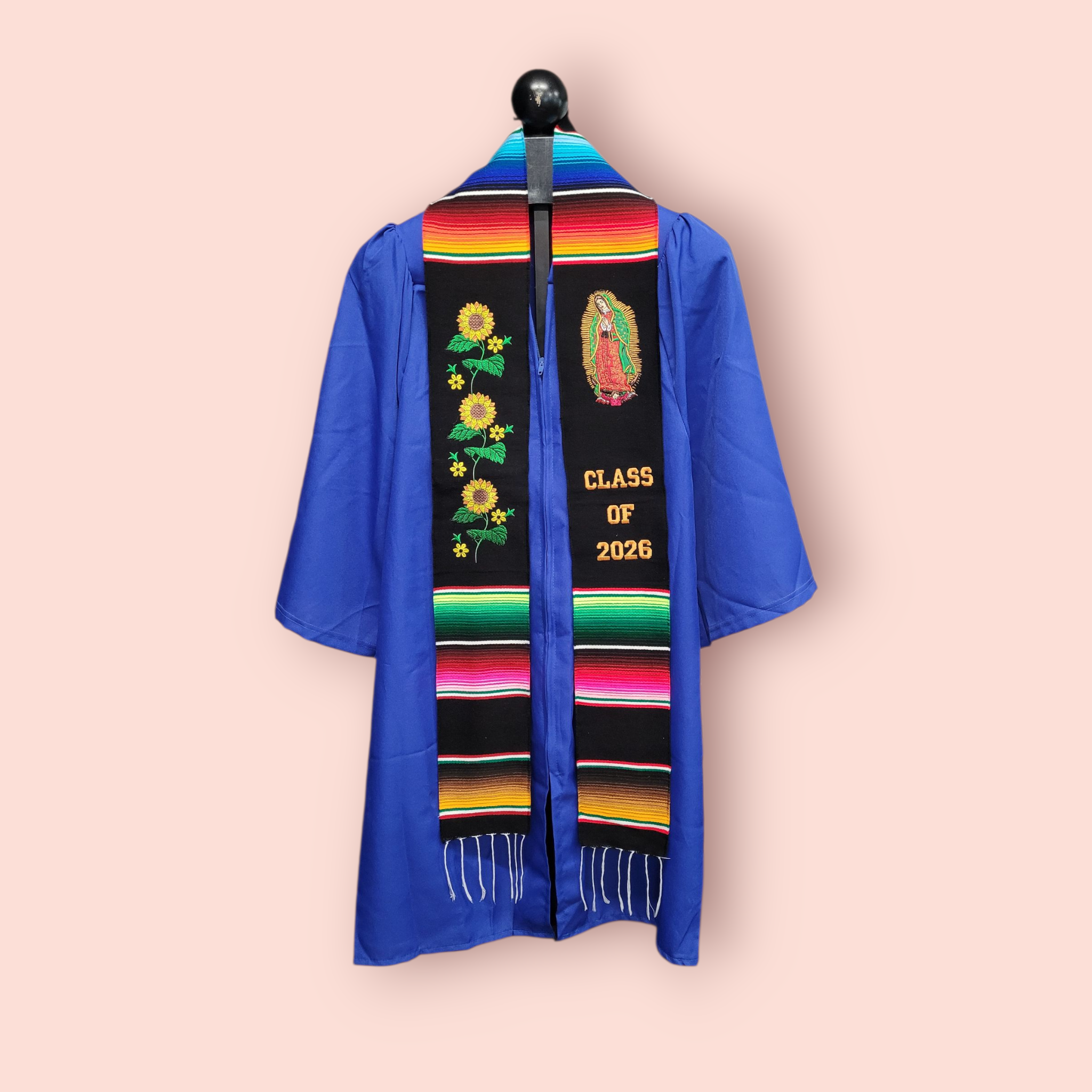 Class of 2026 Virgen de Guadalupe/Sunflower Embroidered Mexican Sarape Graduation Stole