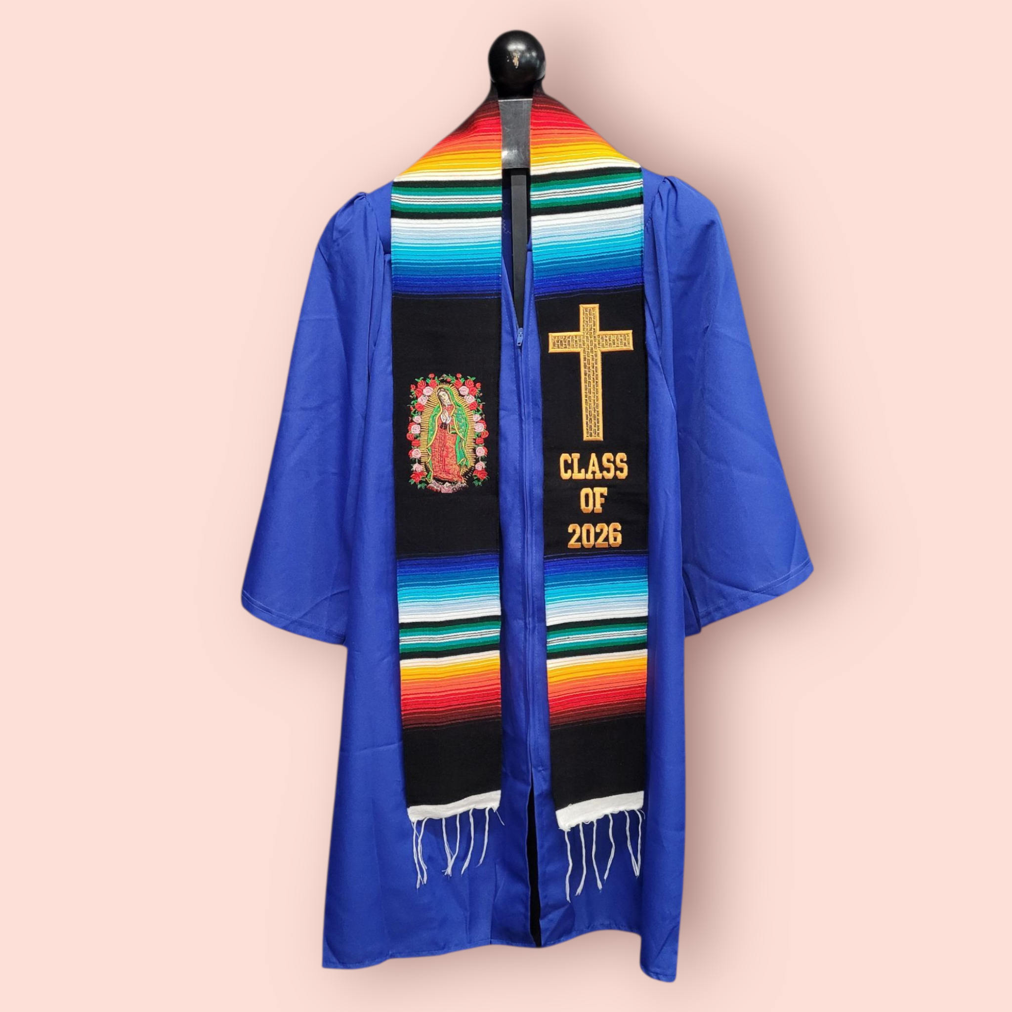 Class of 2026 Virgen/Cross Embroidered Mexican Sarape Graduation Stole