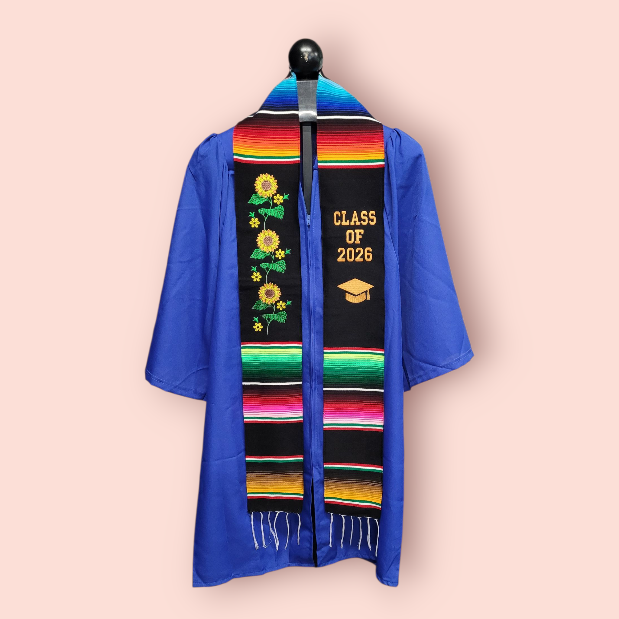 Class of 2026 Sunflower Embroidered Mexican Sarape Graduation Stole