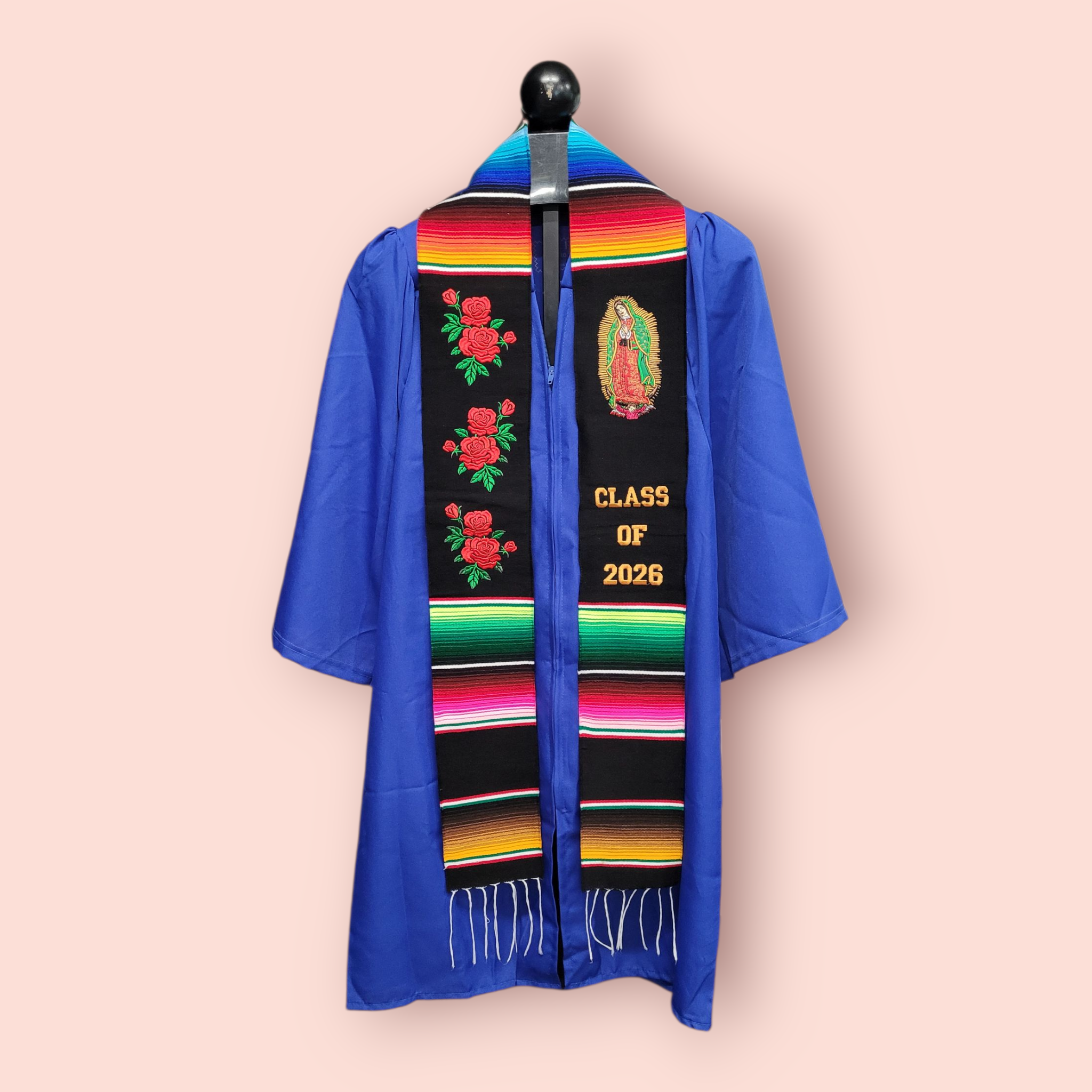 Class of 2026 Virgen de Guadalupe/Red Rose Embroidered Mexican Sarape Graduation Stole