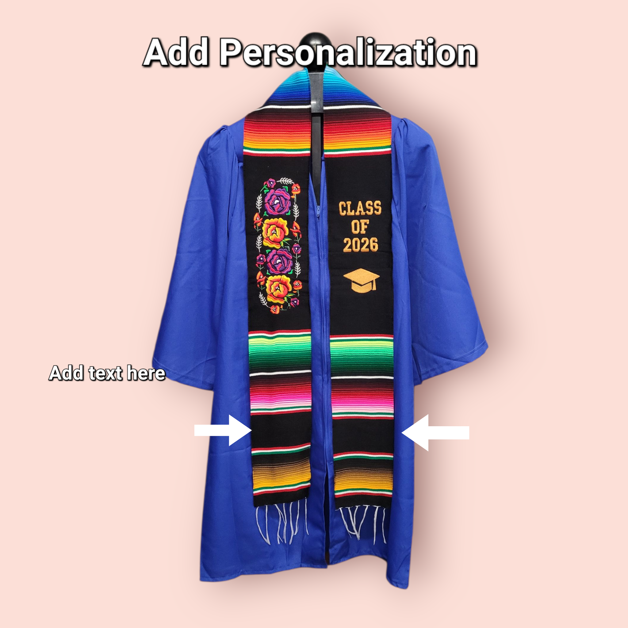 Class of 2026 Floral Embroidered Mexican Sarape Graduation Stole