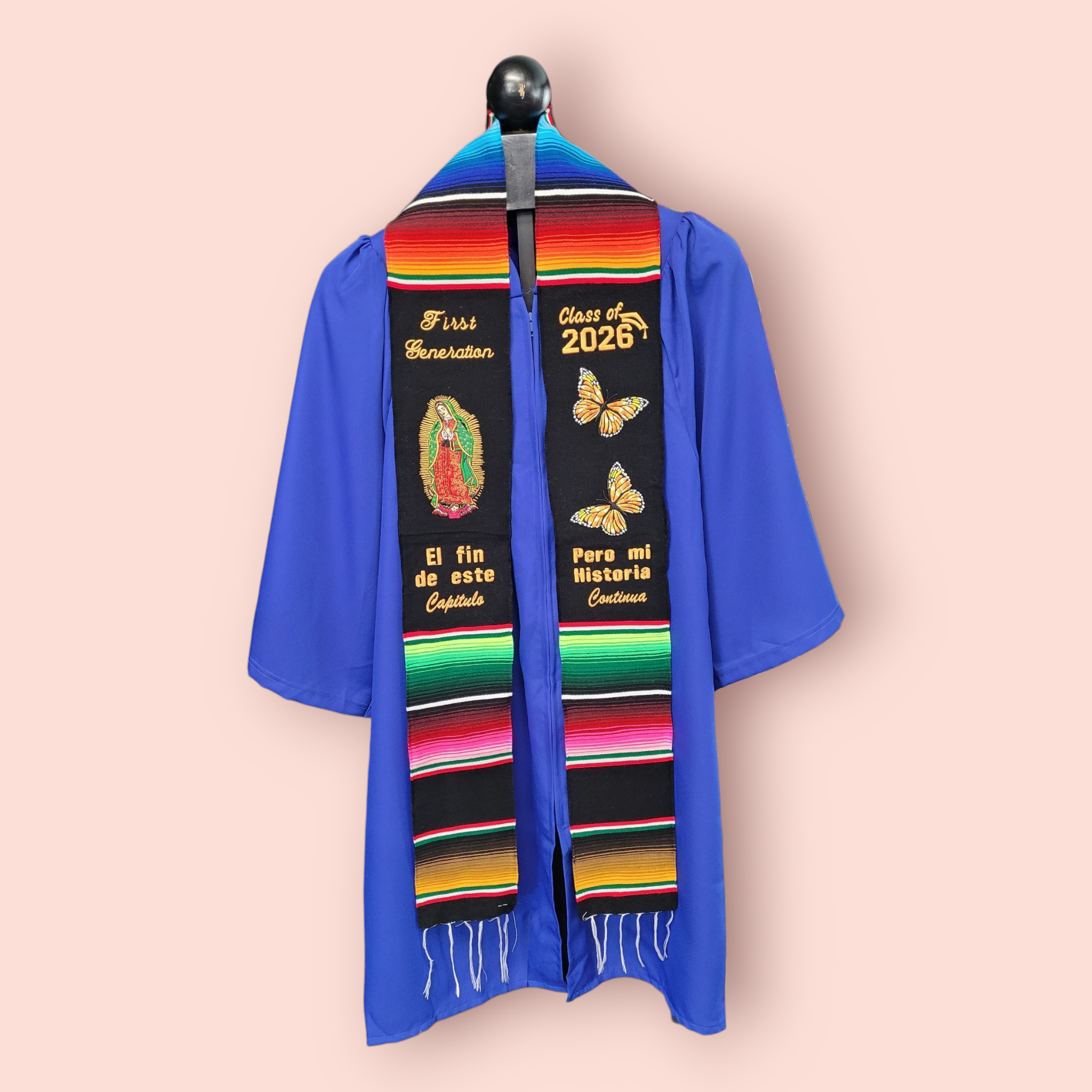 Class of 2026 Virgen de Guadalupe/Butterfly  Embroidered Mexican Sarape Graduation Stole
