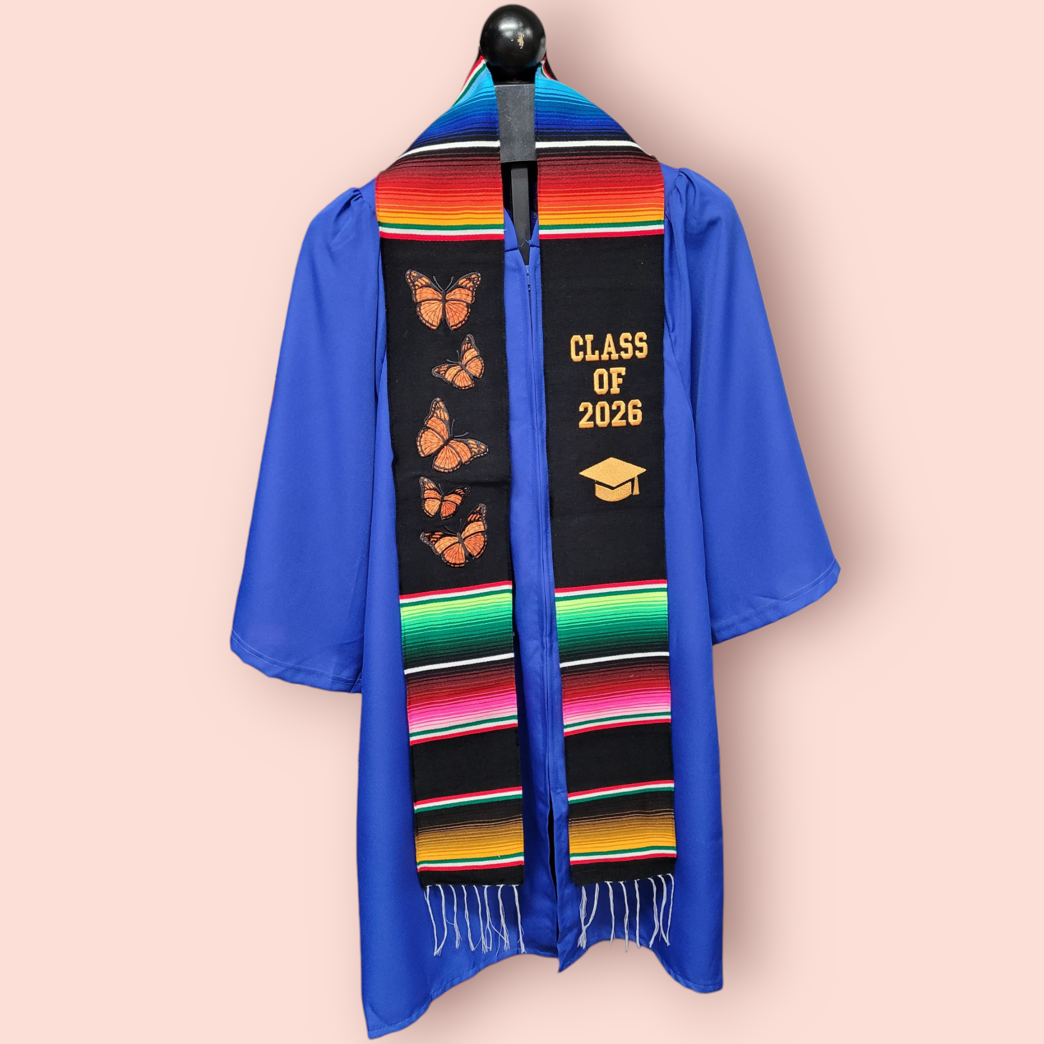 Class of 2026 Butterfly Embroidered Mexican Sarape Graduation Stole