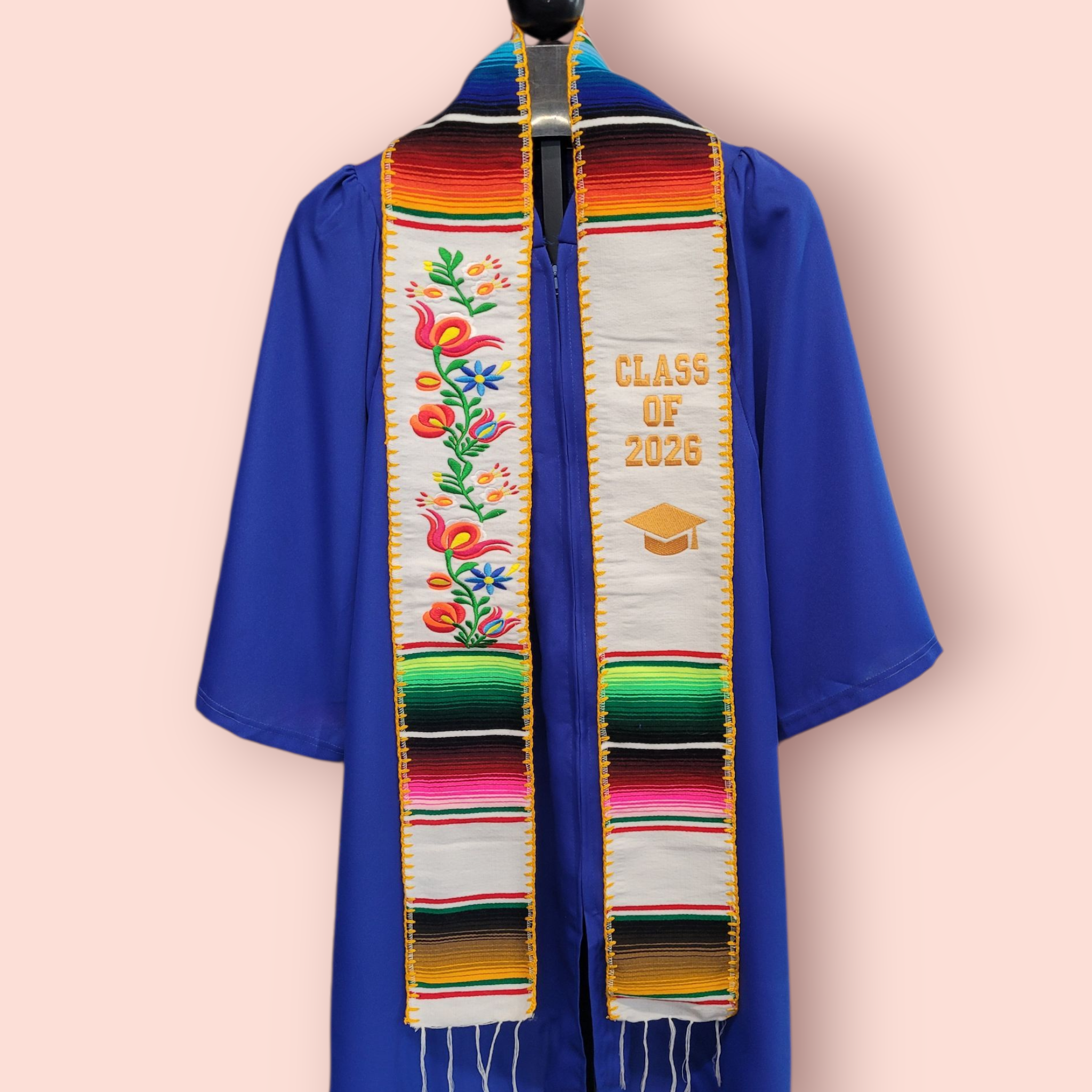 Class of 2026  Embroidered Mexican Sarape Graduation Stole Golden edge