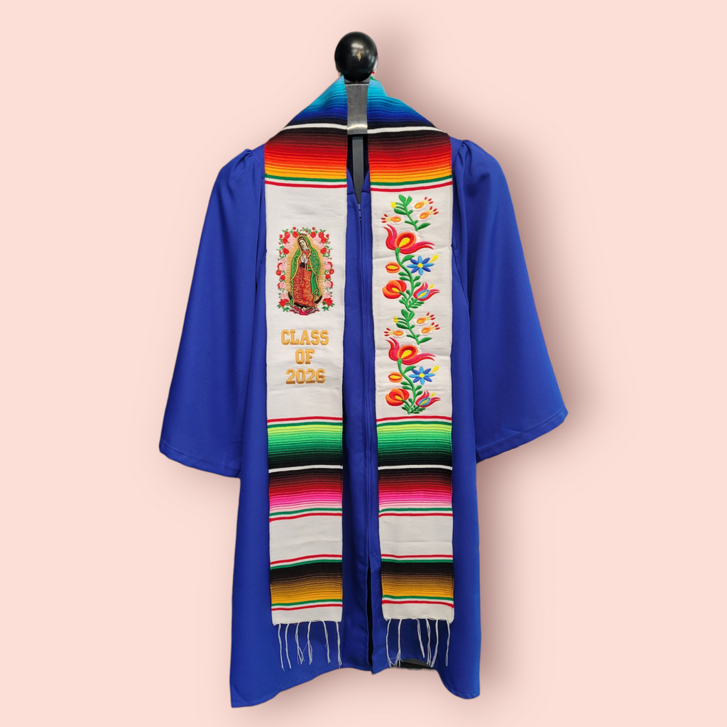 Class of 2026 Virgen de Guadalupe/Floral Embroidered Mexican Sarape Graduation Stole