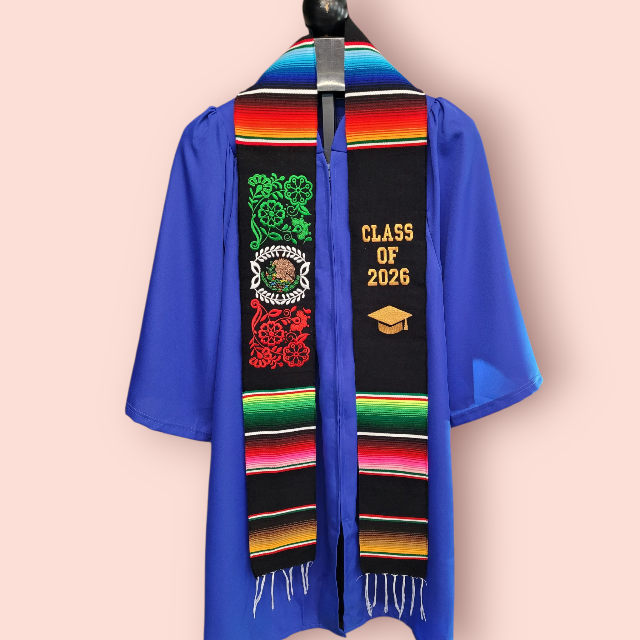 Class of 2026 Tricolor Embroidered Mexican Sarape Graduation Stole