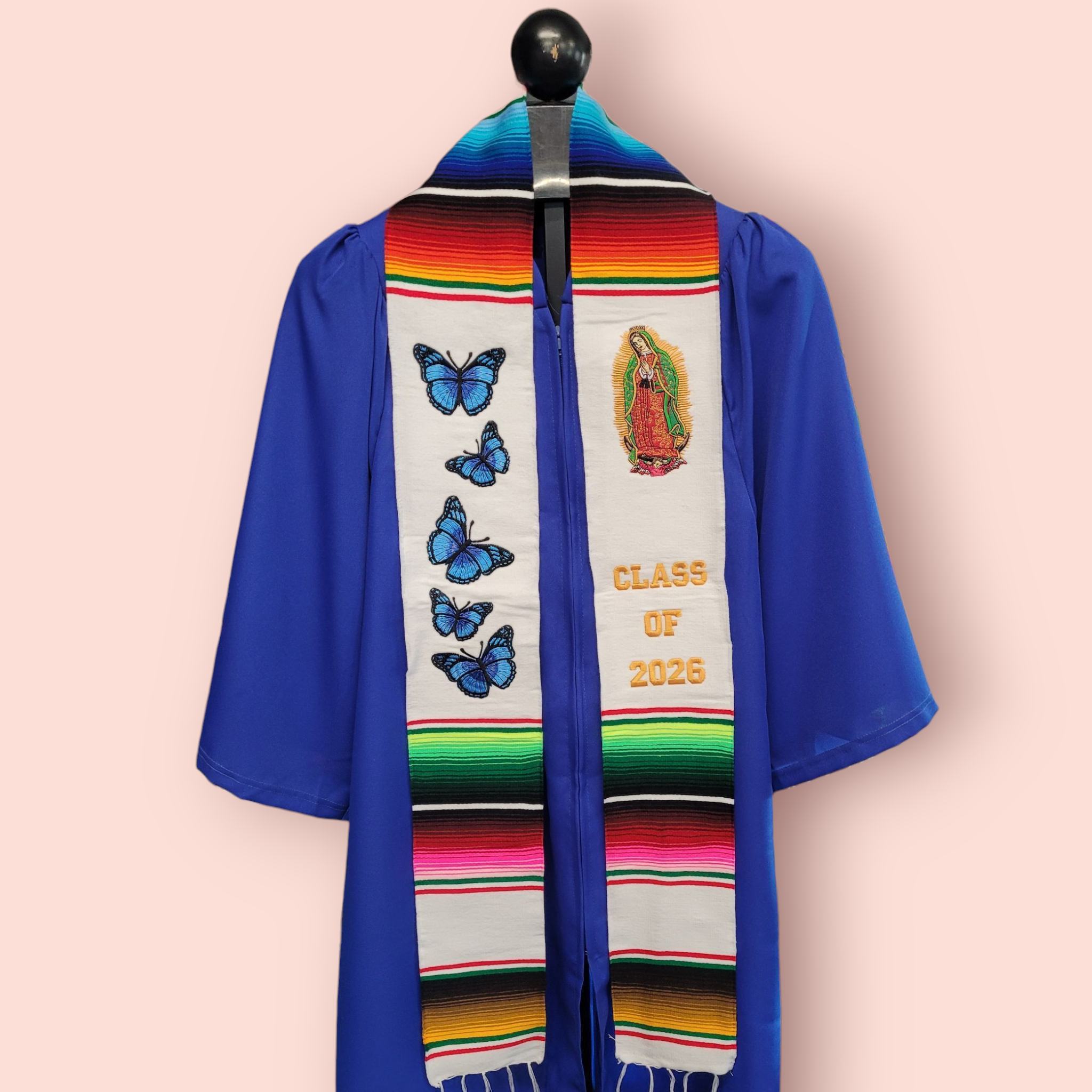 Class of 2026 Virgen de Guadalupe/Butterflies Embroidered Mexican Sarape Graduation Stole