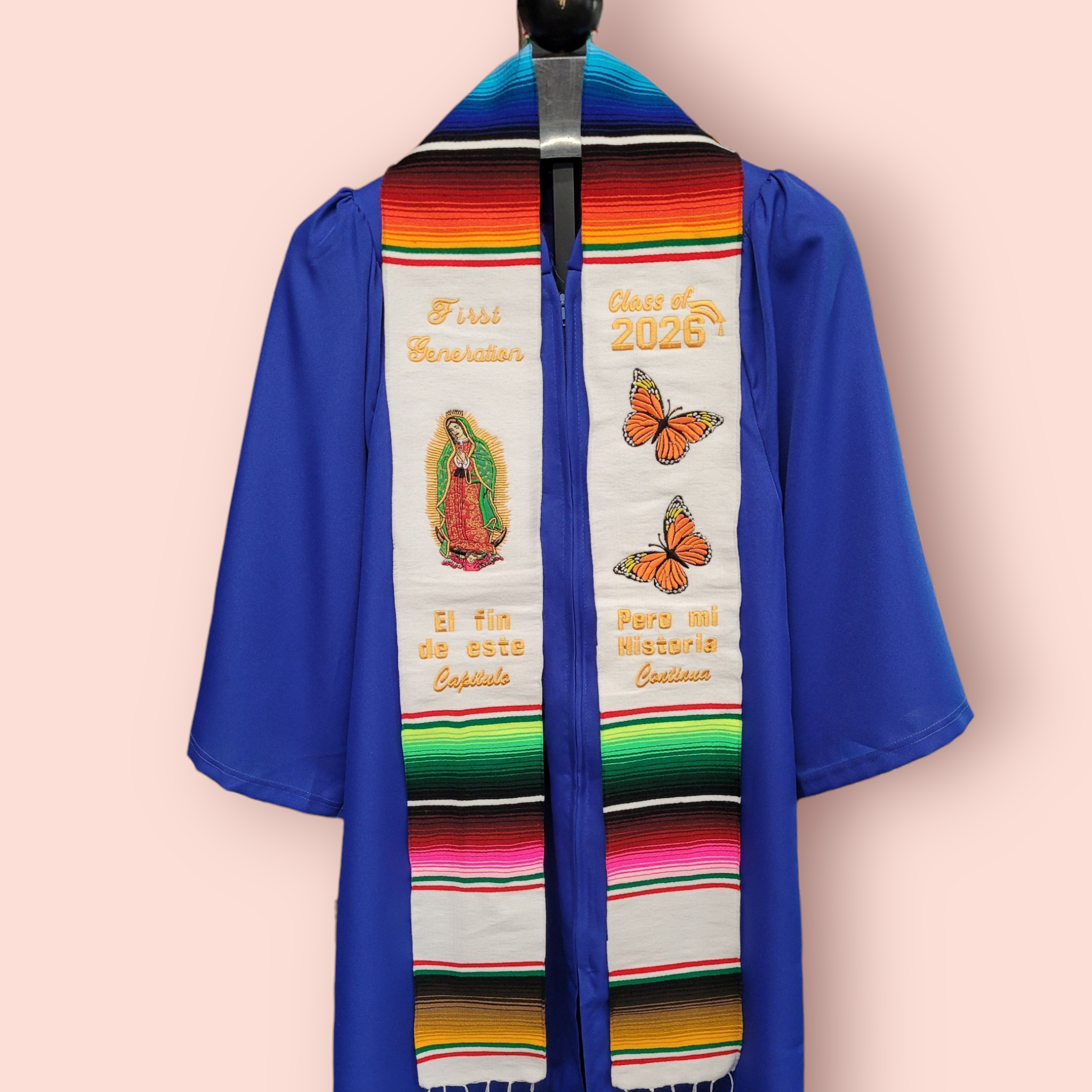 Class of 2026 Virgen de Guadalupe/Butterfly  Embroidered Mexican Sarape Graduation Stole