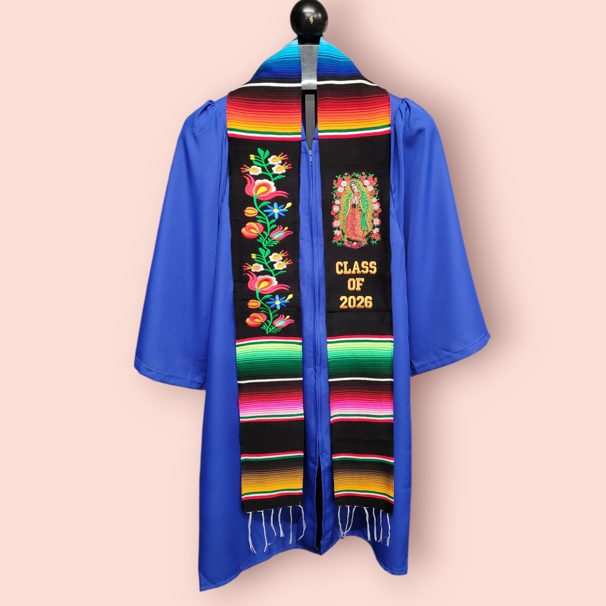 Class of 2026 Virgen de Guadalupe/Floral Embroidered Mexican Sarape Graduation Stole