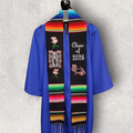 Class of 2026 Virgen de Guadalupe/Pink Lilies and butterflies Embroidered Mexican Sarape Graduation Stole
