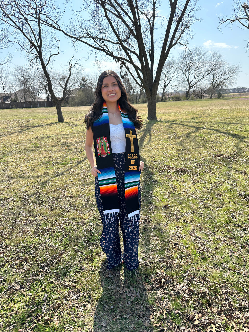 Class of 2026 Virgen/Cross Embroidered Mexican Sarape Graduation Stole