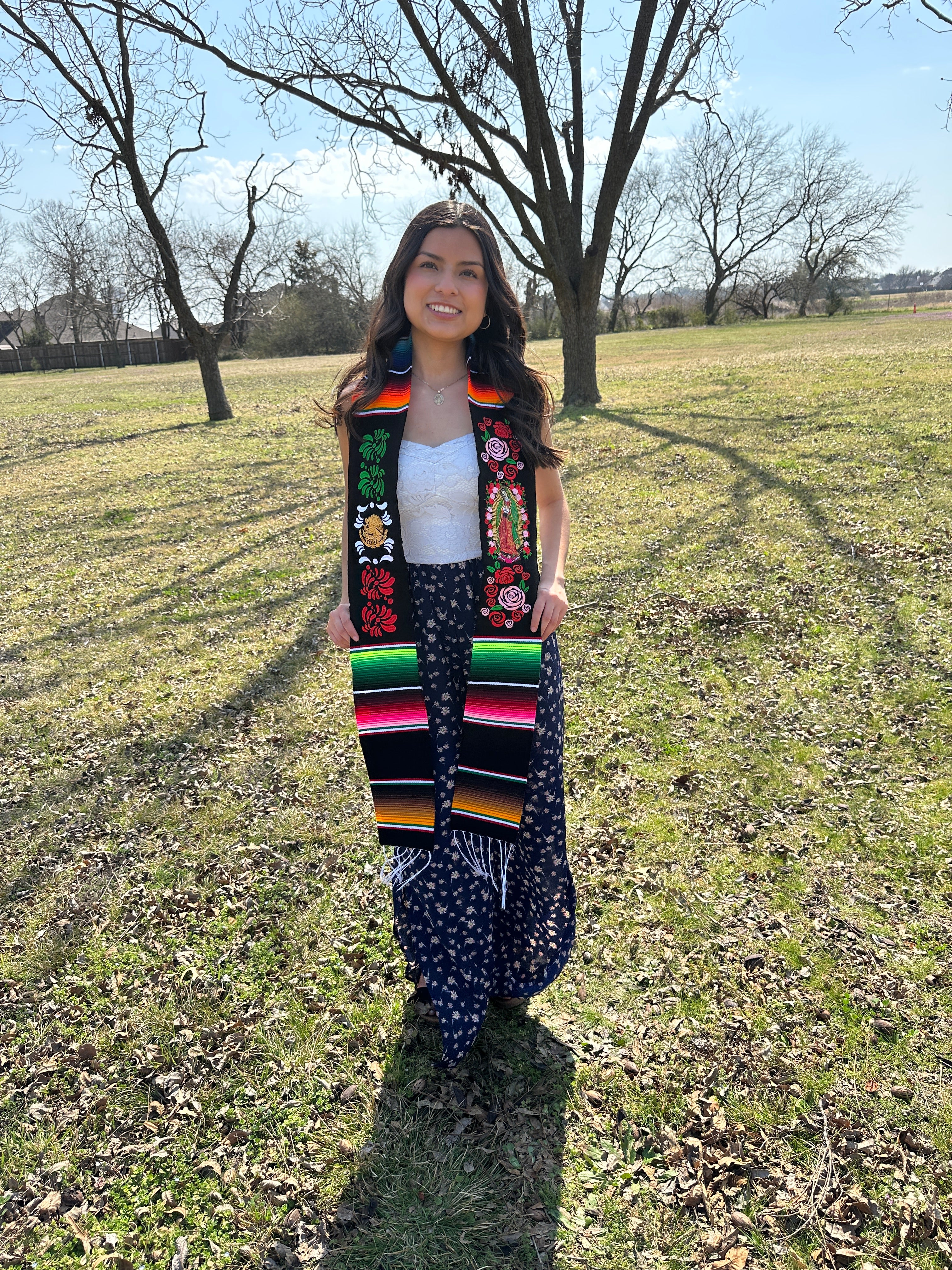 Class of 2026 Virgen and Tricolor Embroidered Mexican Sarape Graduation Stole