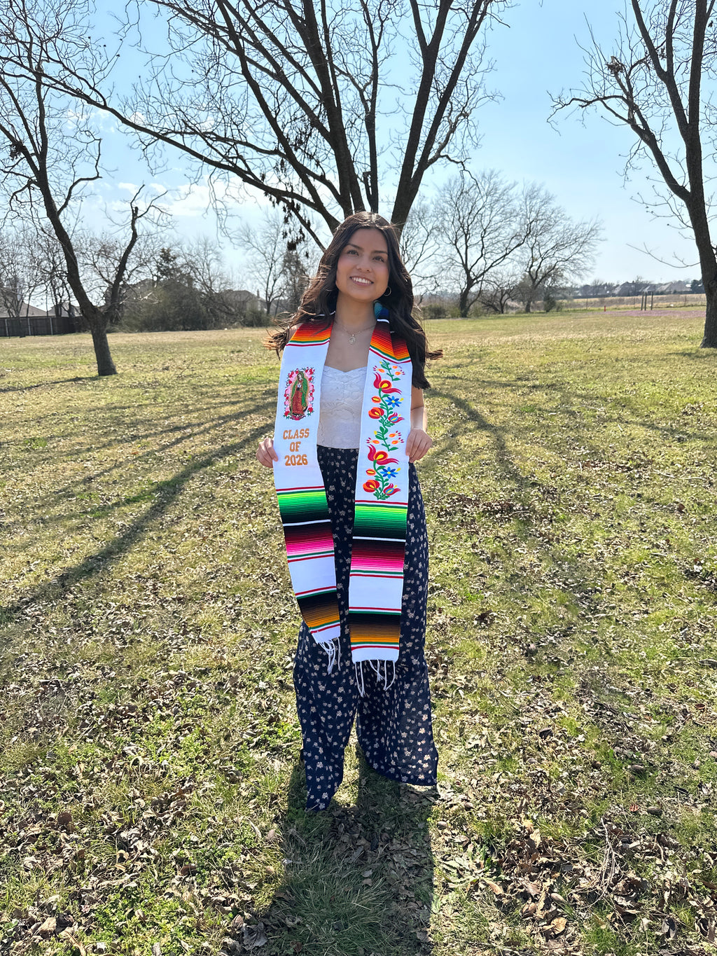 Class of 2026 Virgen de Guadalupe/Floral Embroidered Mexican Sarape Graduation Stole