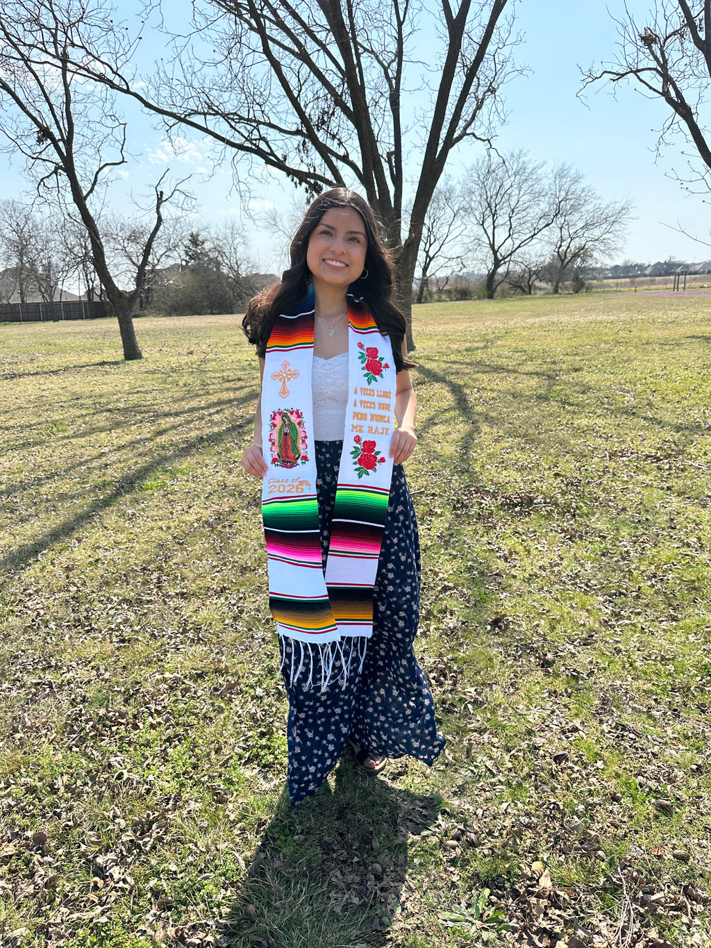 Class of 2026 Virgen/Cross/Roses Embroidered Mexican Sarape Graduation Stole