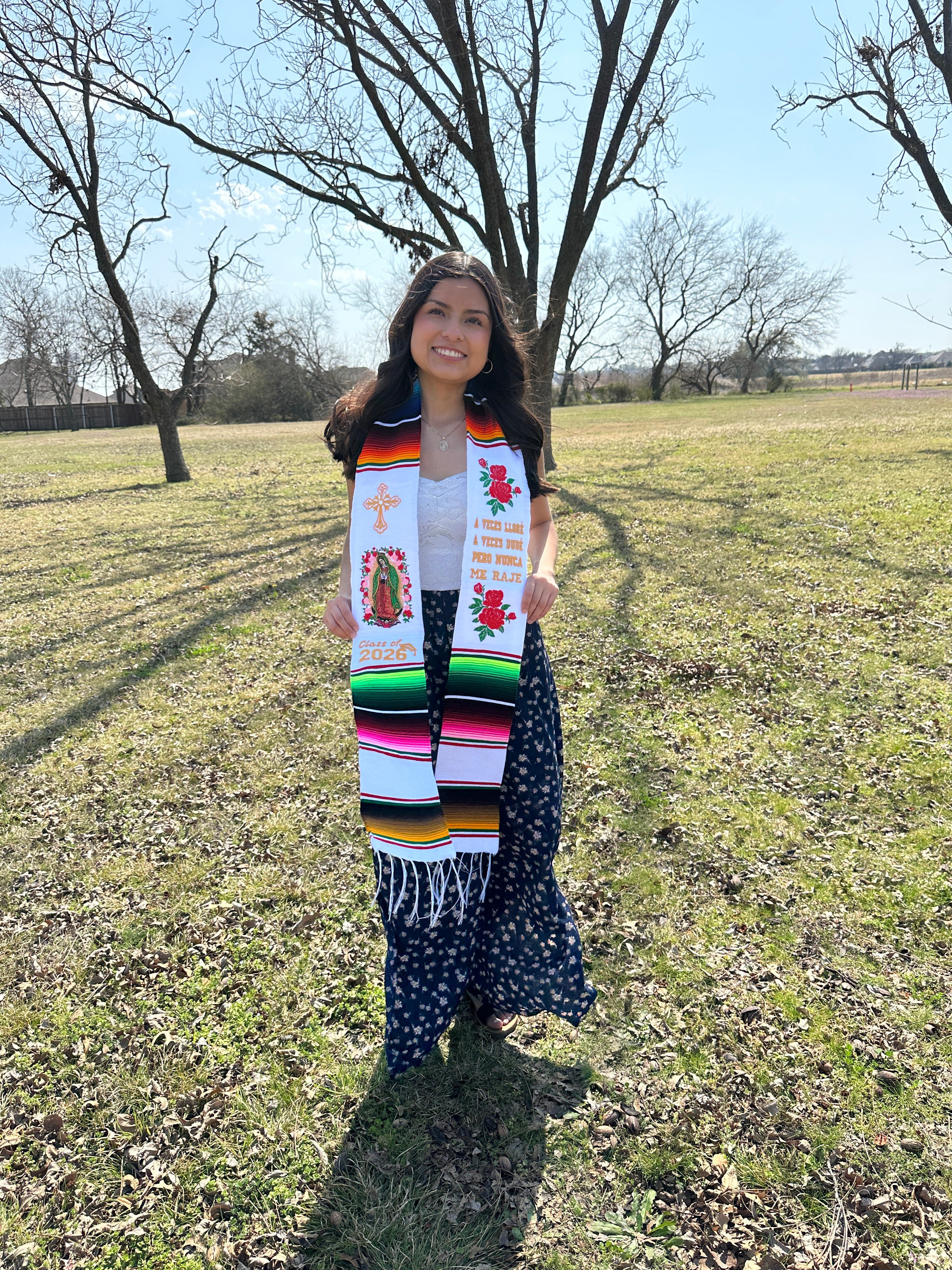 Class of 2026 Virgen/Cross/Roses Embroidered Mexican Sarape Graduation Stole