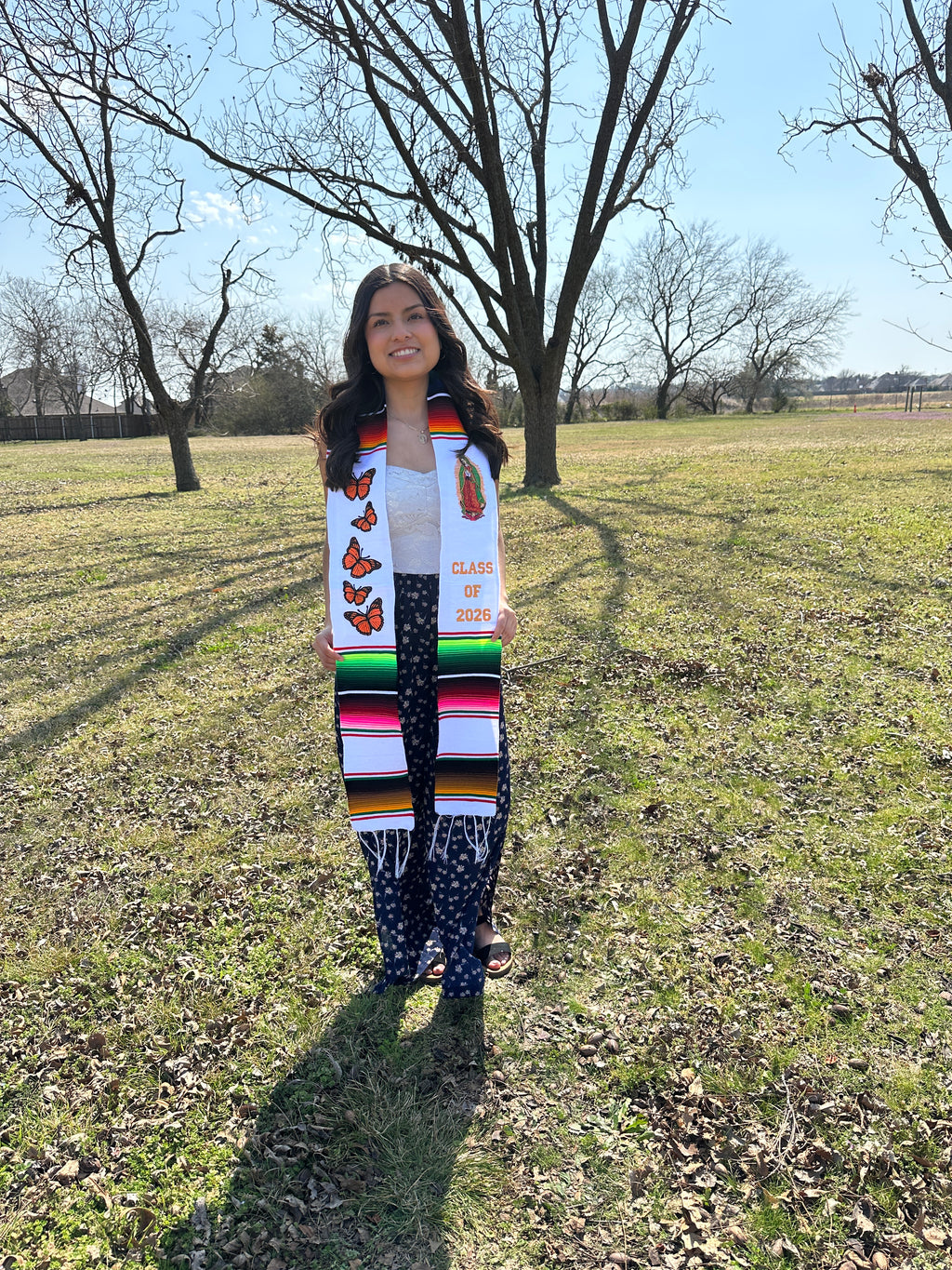 Class of 2026 Virgen de Guadalupe/Butterflies Embroidered Mexican Sarape Graduation Stole