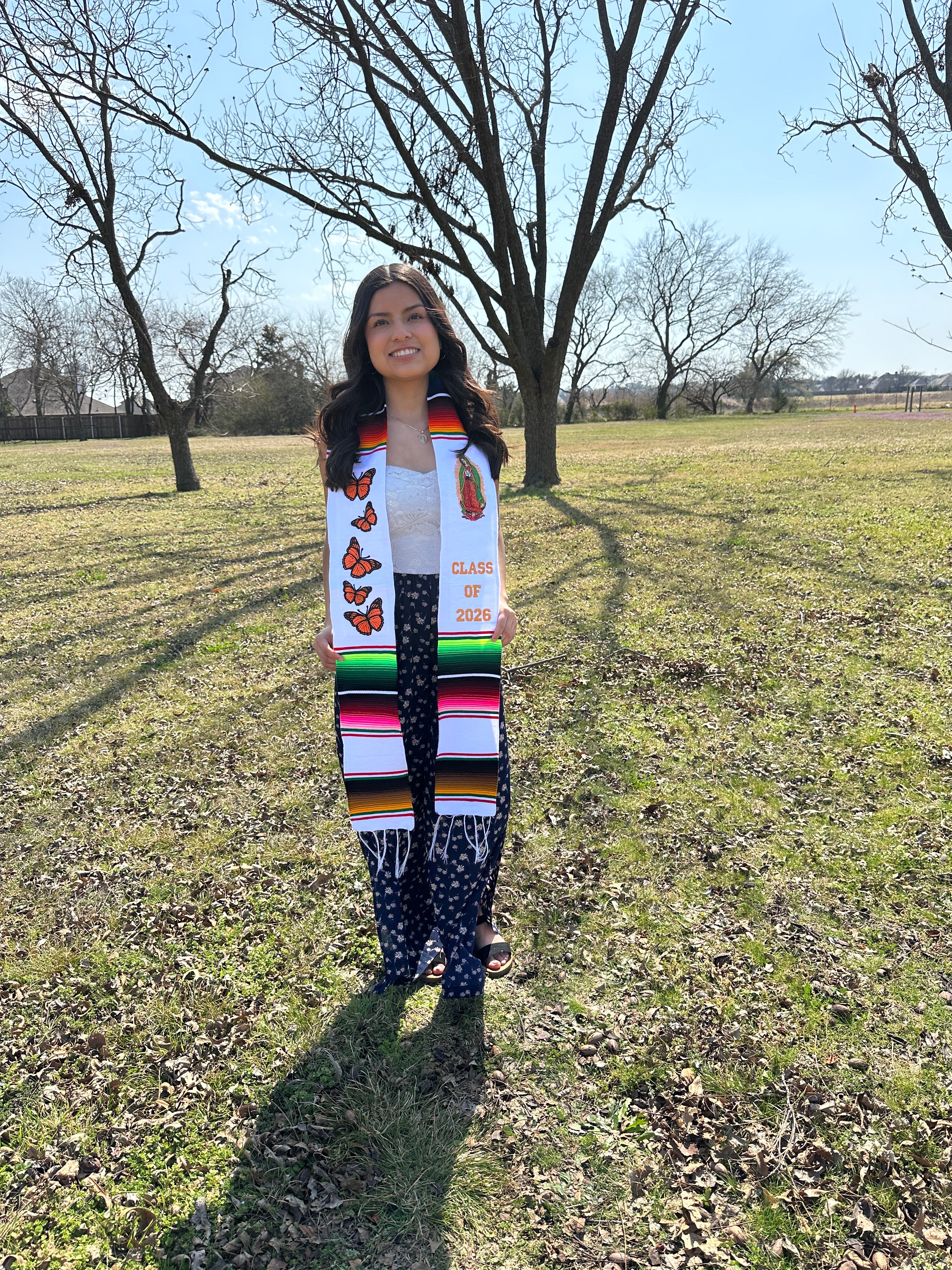 Class of 2026 Virgen de Guadalupe/Butterflies Embroidered Mexican Sarape Graduation Stole