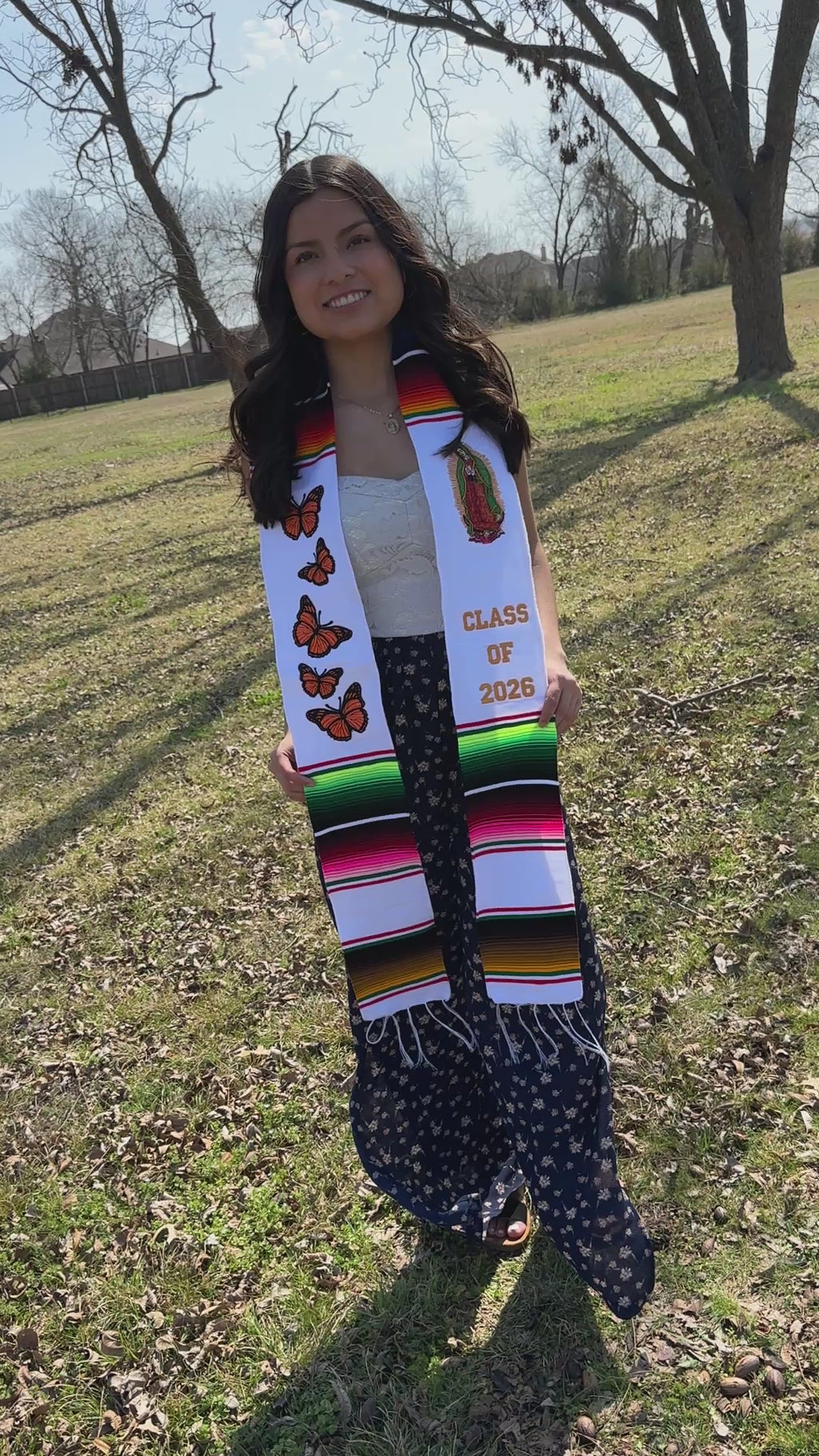 Class of 2026 Virgen de Guadalupe/Butterflies Embroidered Mexican Sarape Graduation Stole