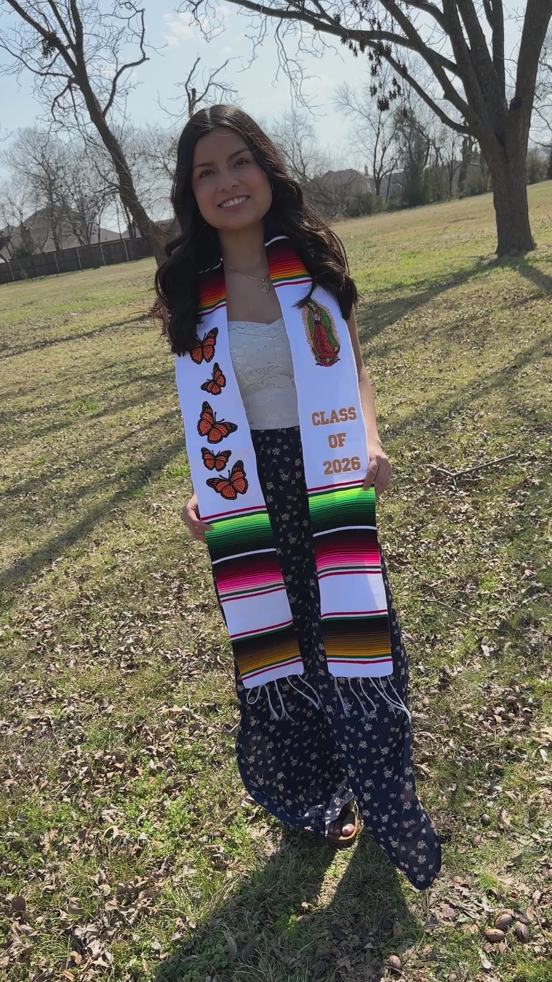 Class of 2026 Virgen de Guadalupe/Butterflies Embroidered Mexican Sarape Graduation Stole