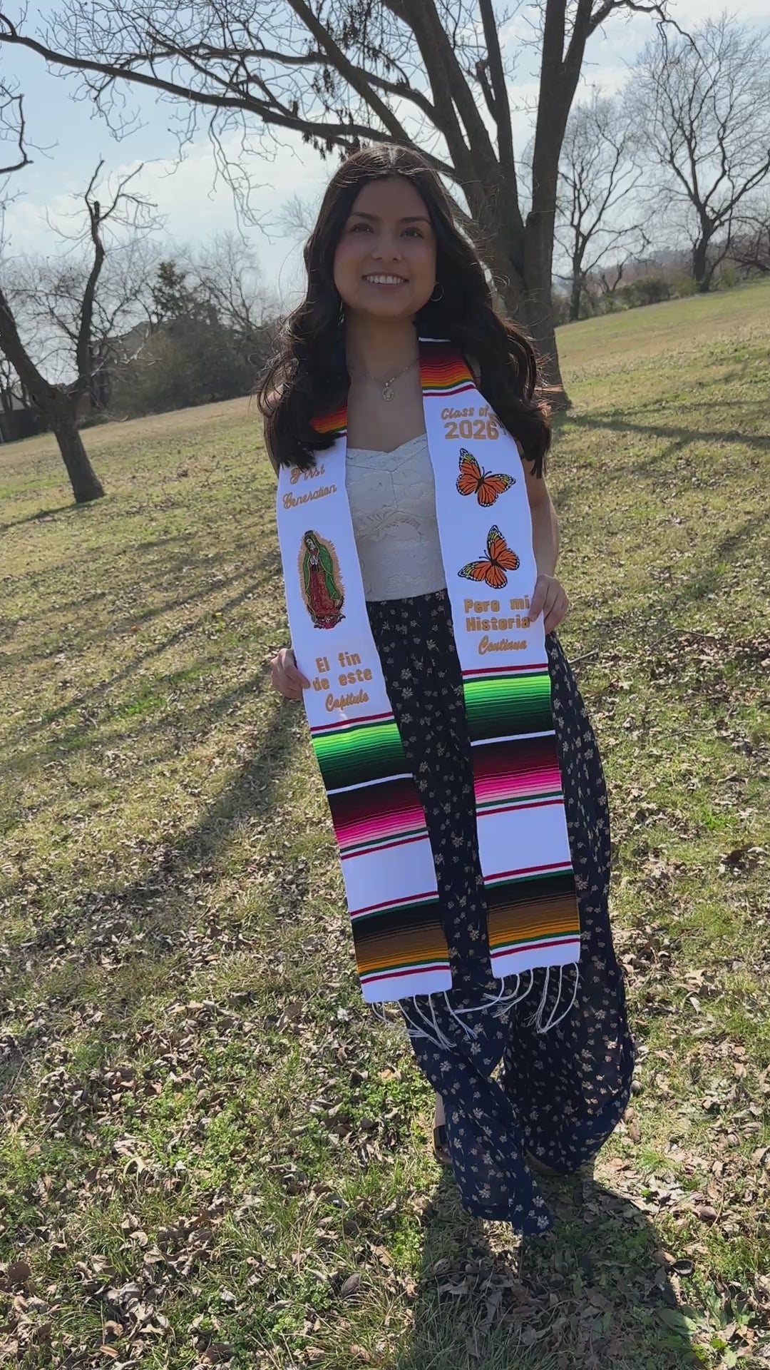 Class of 2026 Virgen de Guadalupe/Butterfly  Embroidered Mexican Sarape Graduation Stole