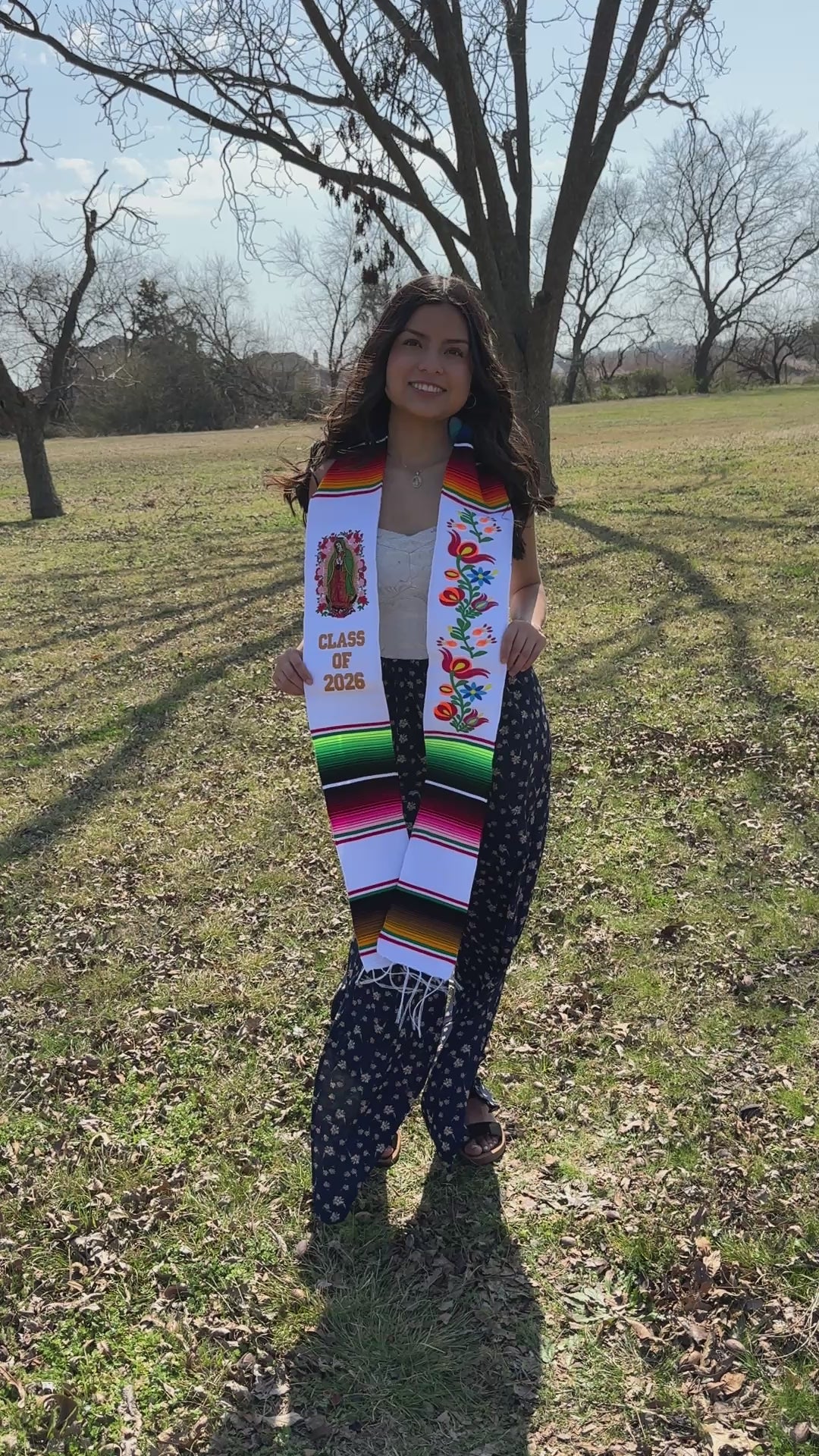 Class of 2026 Virgen de Guadalupe/Floral Embroidered Mexican Sarape Graduation Stole